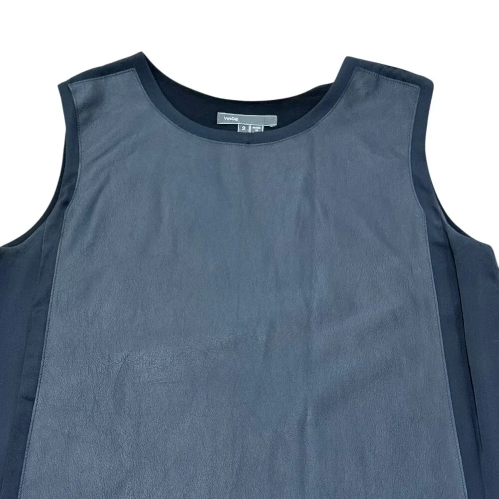 Vince Black Silk Leather Panel Sleeveless Top 2010s - Picture 4 of 6